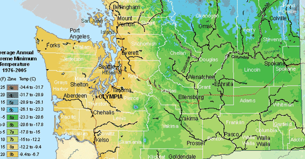 Washington USDA hardiness zone map